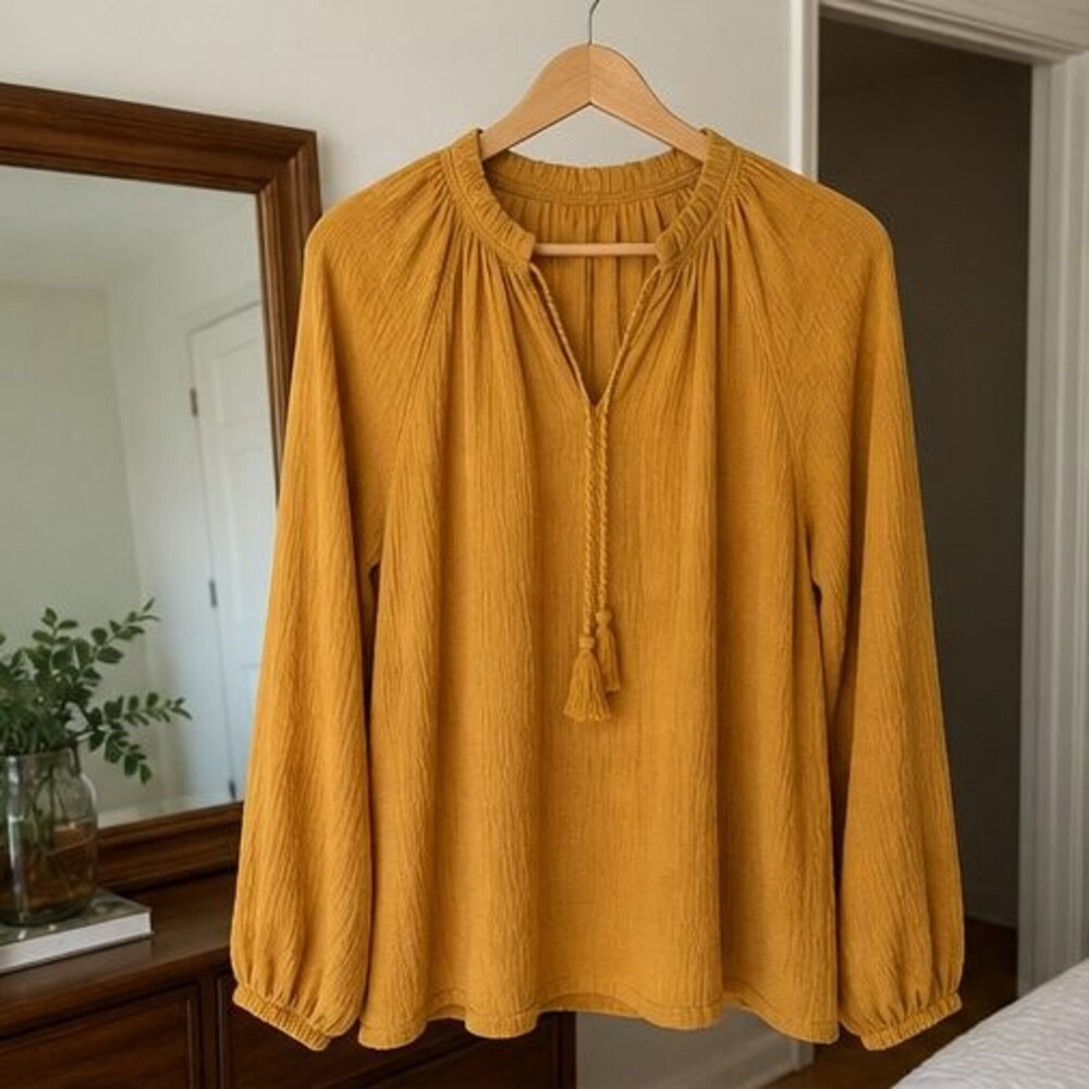 Blue Pleated Blouse